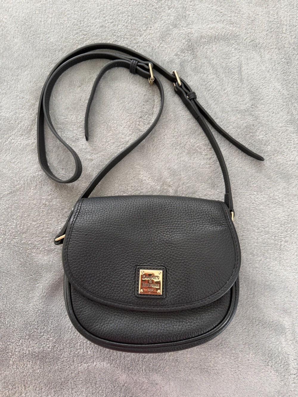 Dooney & Bourke Black Pebbled Leather Mini Crossbody with Gold Plaque